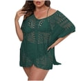 thumbnail image 1 of Penkiiy Swimsuit Cover Ups for Women, V Neck Hollow Out Swim Coverup Crochet Chiffon Summer Beach Cover Up Dress Free Size Green, 1 of 6