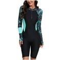 thumbnail image 1 of Penkiiy Swimsuit Women Long Sleeve Diving Suit Siamese Summer Beach Surfing Zipper Swimwear M Green, 1 of 7
