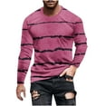 thumbnail image 1 of Penkiiy T Shirts for Men Casual Shorts Sleeves Round Neck Pullover Striped Printing Sports Fitness Blouse Plus Size Tops L Wine, 1 of 5