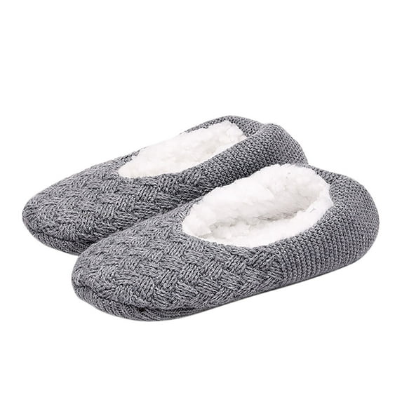 Penkiiy Thick Warm Fuzzy Slippers for Women Indoor Fluffy Sherpa Lined, Winter House Shoe Socks Non-Slip Soft Soles, Cozy Christmas Gifts L Gray