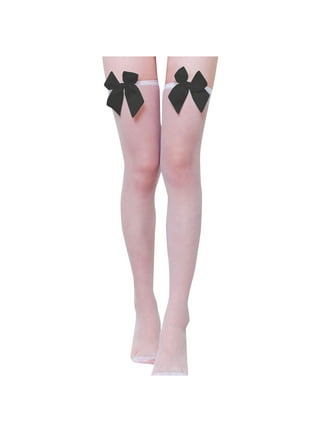 Ersazi Tights For Girls Women'S Satin Bow Cute Legs Long Tube Transparent  High Thigh Stocking Black One Size 