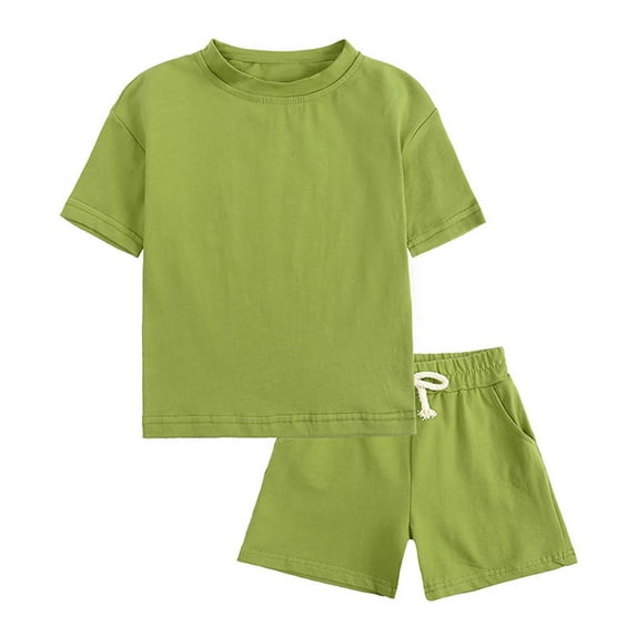 Penkiiy Toddler Baby Boy First Birthday Outfit Solid Short Sleeve T Shirt Top and Solid Shorts 2 Piece Summer Clothes Home Wear Suit 12 Years Green