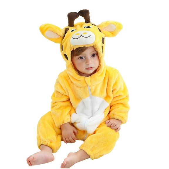 Penkiiy Toddler Baby Boy Girl Cartoon Animal Fuzzy Warm Hoodie Romper Fall Winter Clothes 3 Years Yellow
