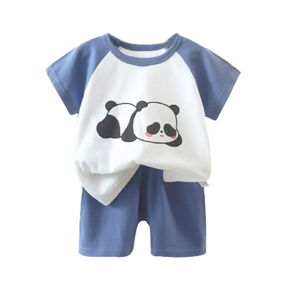 Penkiiy Toddler Baby Boy Girls Clothes Printed Short Sleeve T-Shirts and Shorts Set Summer Outfits Blue for 3-9 Months