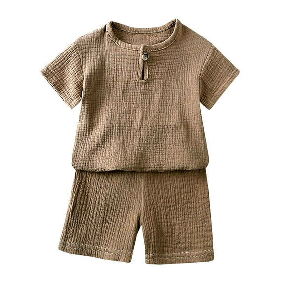 Penkiiy Toddler Baby Boy Girls Clothes Solid Short Sleeve T-Shirts and Shorts Set Summer Outfits Gold for 2-3 Years