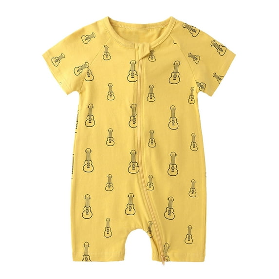 Penkiiy Toddler Baby Boys Girls Cute Cartoon Pattern Short Sleeve Double Zipper Romper Jumpsuit Baby Sleep and Play Pajamas 3-6 Months Yellow on Sale