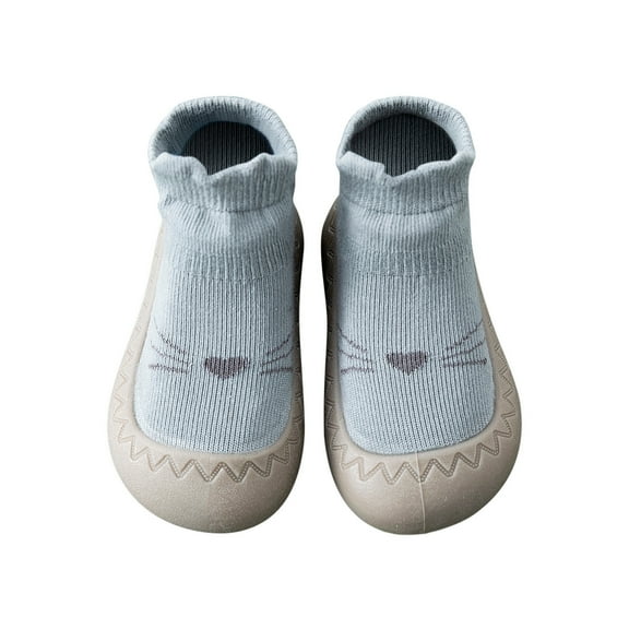 Penkiiy Toddler Baby Boys Girls Cute Fashion Pattern Cotton Breathable Soft Non-slip Toddler Shoes Socks Ankle Support First Walkers Baby Shoes 6-9 Months Blue On Clearance