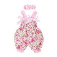thumbnail image 1 of Penkiiy Toddler Baby Boys Girls Floral Romper Bodysuit Jumpsuit+Headband Set Outfit Cotton One-piece Romper 0-3 Months Pink on Clearance, 1 of 9