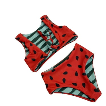 Penkiiy Toddler Baby Girl 2Pcs Bikini Swimsuit Set Watermelon Print Sleeveless Tank Tops with Shorts Tankini Bathing Suit Beach Swimwear 6M-4Y Red