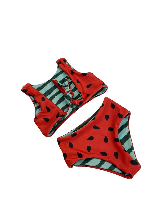 Toddler Baby Girl 2Pcs Bikini Swimsuit Set Watermelon Print Sleeveless Tank Tops with Shorts Tankini Bathing Suit Beach Swimwear 6M-4Y Red