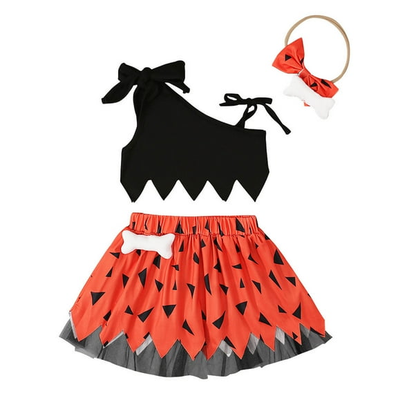 Penkiiy Toddler Baby Girl One Shoulder Crop Tank Top Tutu Skirt Headband 3Pcs Summer Outfits Set 18 Months Orange