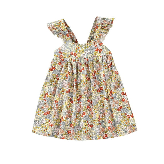 Penkiiy Toddler Baby Girl Summer New Style Sling Sleeveless Baby Floral Dress Girls Dress Party Sundress 18-24 Months Yellow On Clearance