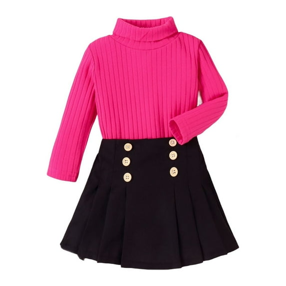 Penkiiy Toddler Baby Girls 3 Pieces Pleated Skirt Sets Girls Fall Winter Outfit Cozy Dress Clothing Set with Beret 0.5-1 Years Pink