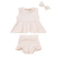 thumbnail image 1 of Penkiiy Toddler Baby Girls Clothes Bow Dress Top Panties Solid Color Summer Suit Toddler Girls Clothes 12-18 Months Beige On Sale, 1 of 5