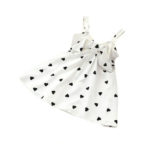 Penkiiy Toddler Baby Girls Outfits Sling Clothes Wave Point Print Romper Kids Dress Dresses for Toddler Girls 3-4 Years White On Sale