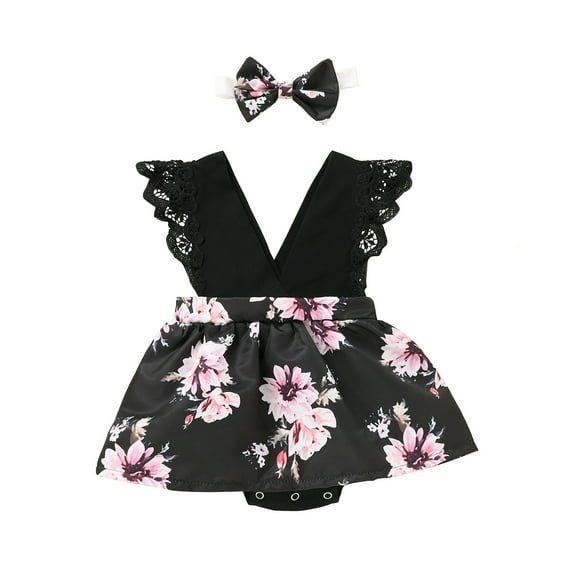 Penkiiy Toddler Baby Girls Outfits V-neck Clothes Cute Flowers Romper Short Skirt Suit kids Baby Easter Romper 12-18 Months Purple on Sale