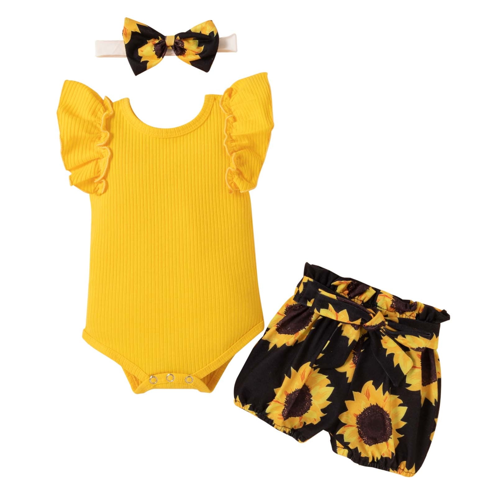 Yellow - Pure Cotton Baby Girls Floral Print Top & Shorts (6-12 Months) 05
