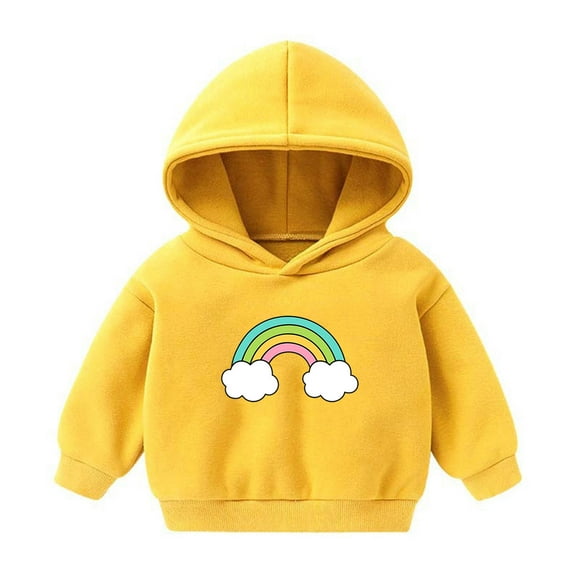 Penkiiy Toddler Baby Hoodie Rainbow Print Pullover Hooded Sweatshirt Kids Boy Girl Padded Sports Long Sleeve Tops Fall Winter Outfit Yellow for 6 Years
