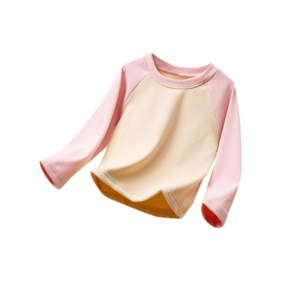 Penkiiy Toddler Baby Kids Winter Boys Girls Patchwork Color Long Sleeved Thickening Home Wear Clothes Top 18-24 Months Pink