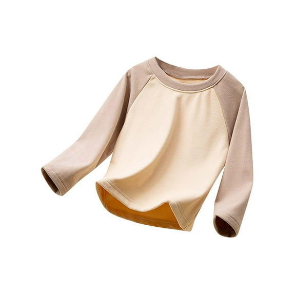 Penkiiy Toddler Baby Kids Winter Boys Girls Patchwork Color Long Sleeved Thickening Home Wear Clothes Top 8-9 Years Khaki