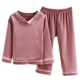 thumbnail image 1 of Penkiiy Toddler Baby Kids Winter Boys Girls Solid Color Long Sleeved Thickening Home Wear Clothes Suit 18-24 Months Hot Pink, 1 of 1