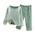 thumbnail image 1 of Penkiiy Toddler Baby Kids Winter Boys Girls Solid Color Stripe Long Sleeved Thickening Home Wear Clothes Suit 8-9 Years Green, 1 of 4