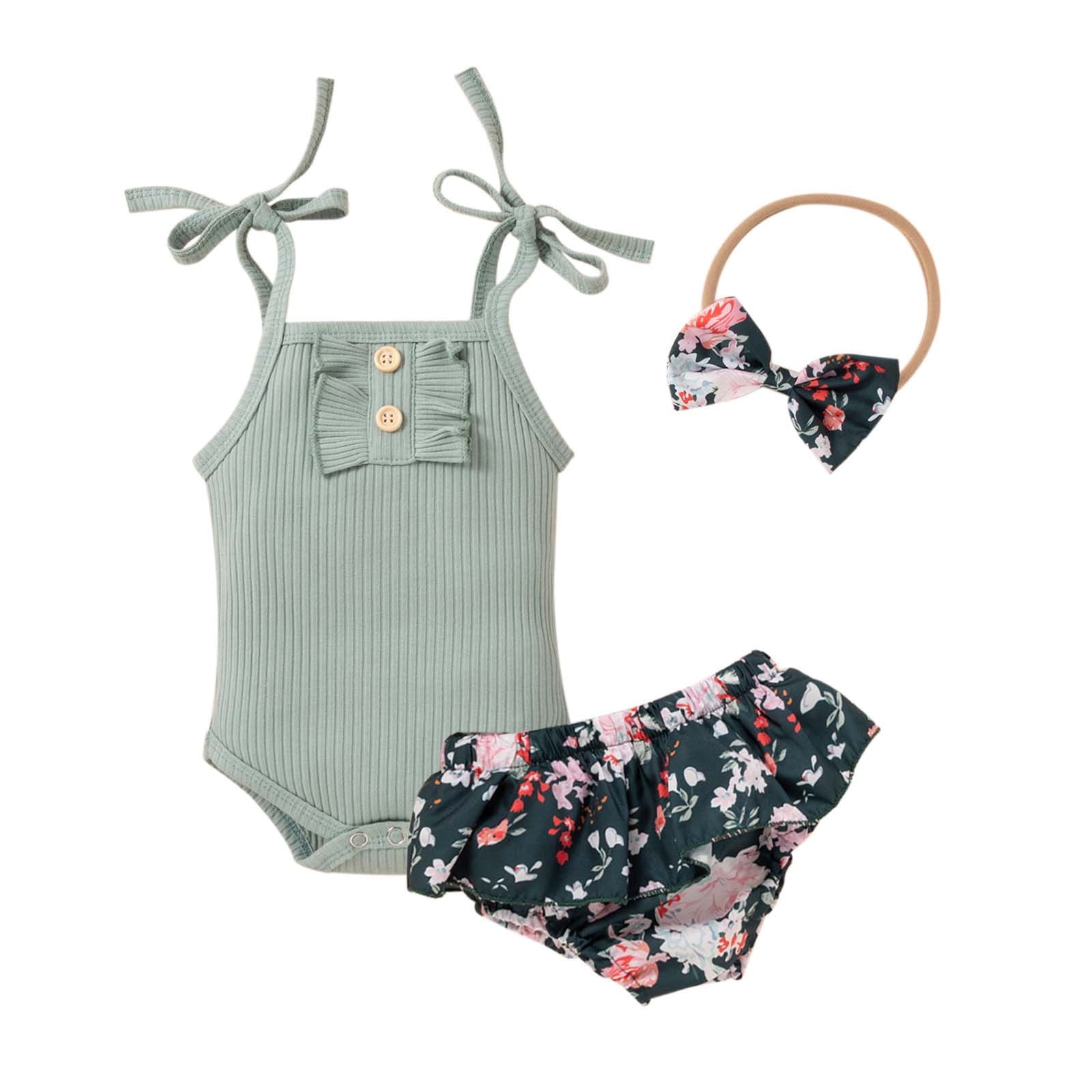 Penkiiy Toddler Baby Summer Clothes Sleeveless Sling French Rib Top Floral Shorts Suit Toddler