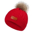 thumbnail image 1 of Penkiiy Toddler Beanie Woolen Hat Pure Color Winter Twist Pom Pom Boys Girls Cap for 1-11 Years Old Red, 1 of 7