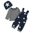 thumbnail image 1 of Penkiiy Toddler Boy Star Print Pattern Long Sleeve Overalls Clothes Hat Three-piece Sute Tank Top Sets for Boys 3-4 Years Blue On Clearance, 1 of 9