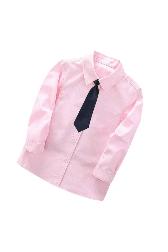 Toddler Boys Fashion Long Sleeve Blouse Solid Color Gentleman's School Uniform Shirt Tie Suit 12-13 Years Pink
