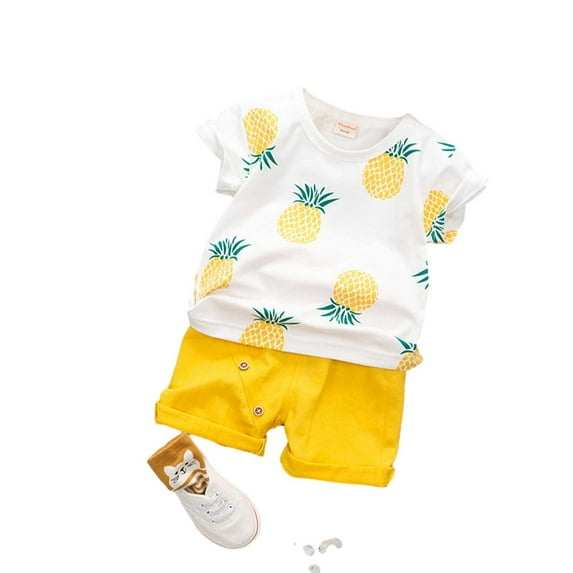 Penkiiy Toddler Boys Fruit Print T-shirt Solid Shorts Two Piece Set Causal Suit Tank Top Sets for Boys 14 Month-2year Yellow On Clearance