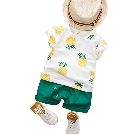 Penkiiy Toddler Boys Fruit Print T-shirt Solid Shorts Two Piece Set Causal Suit Toddler Boy Summer Clothes 4-8 Month On Sale