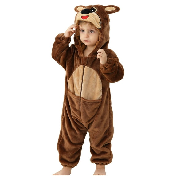 Penkiiy Toddler Boys Girls Cute Cosplay Romper Long Sleeve Hooded Jumpsuit Cute Flannel Clothes 3 Months Brown