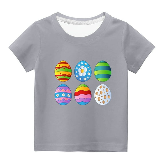 Penkiiy Toddler Girl Happy Easter Day Shirt Bunny Rabbit Hip Hop Outfit Egg Hunt Tshirt Short Sleeve Clothes Kid Tee Top 11 Years Gray