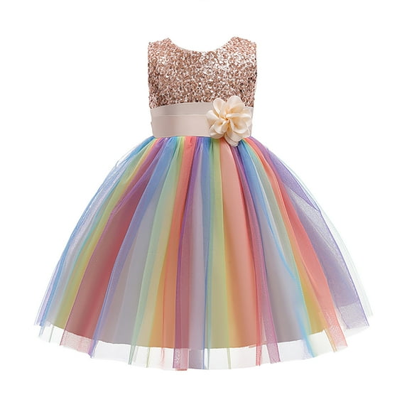 Penkiiy Toddler Girls Color Net Yarn Bowknot Birthday Party Flowers Gown Kids Dresses Dresses for Toddler Girls 4-5 Years Rose Gold On Clearance