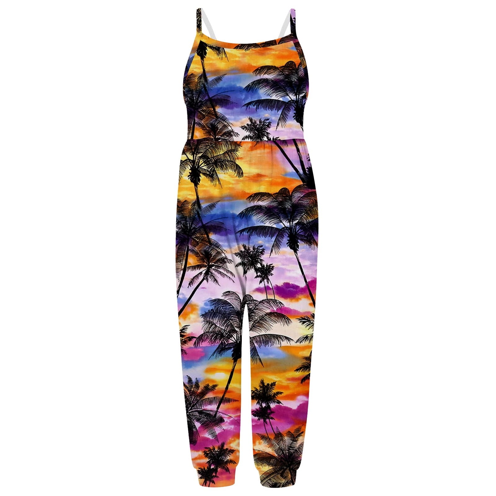 Penkiiy Toddler Girls Kids Hawaiian Coconut Printed Jumpsuit