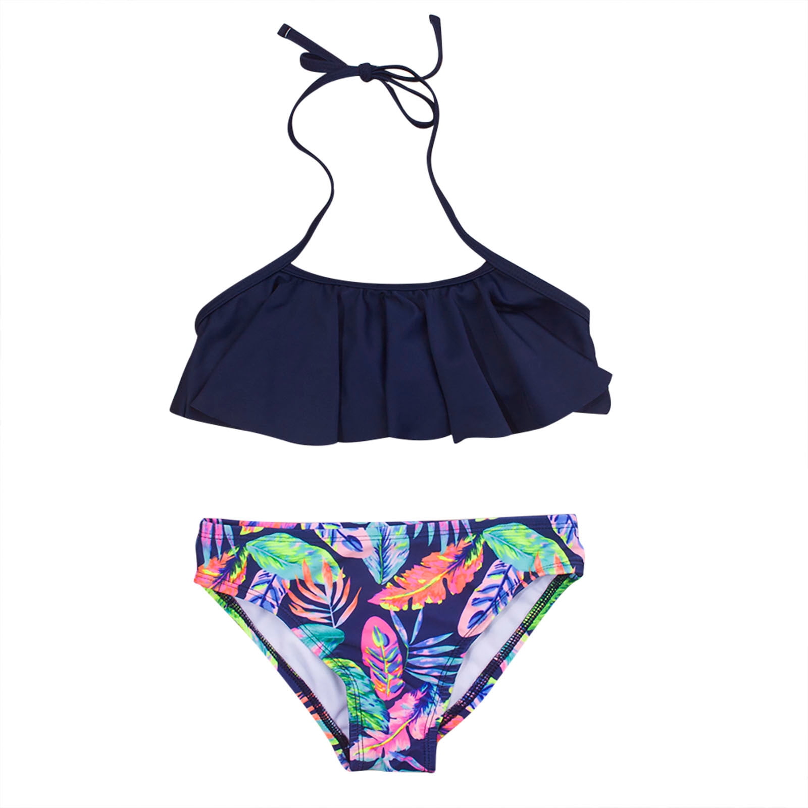 Toddler Girls Kids Swimsuit Sling Feather Printing Cute Beach Ruffle Bikini SuitGirls Bikini Swimsuits 4-16 On Sale Multicolor 9-10 Years