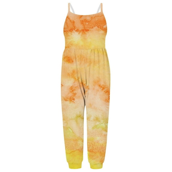 Penkiiy Toddler Girls Kids Tie-Dye Printed Jumpsuit Playsuit Strap Romper Summer Outfits Clothes 3-4 Years Yellow
