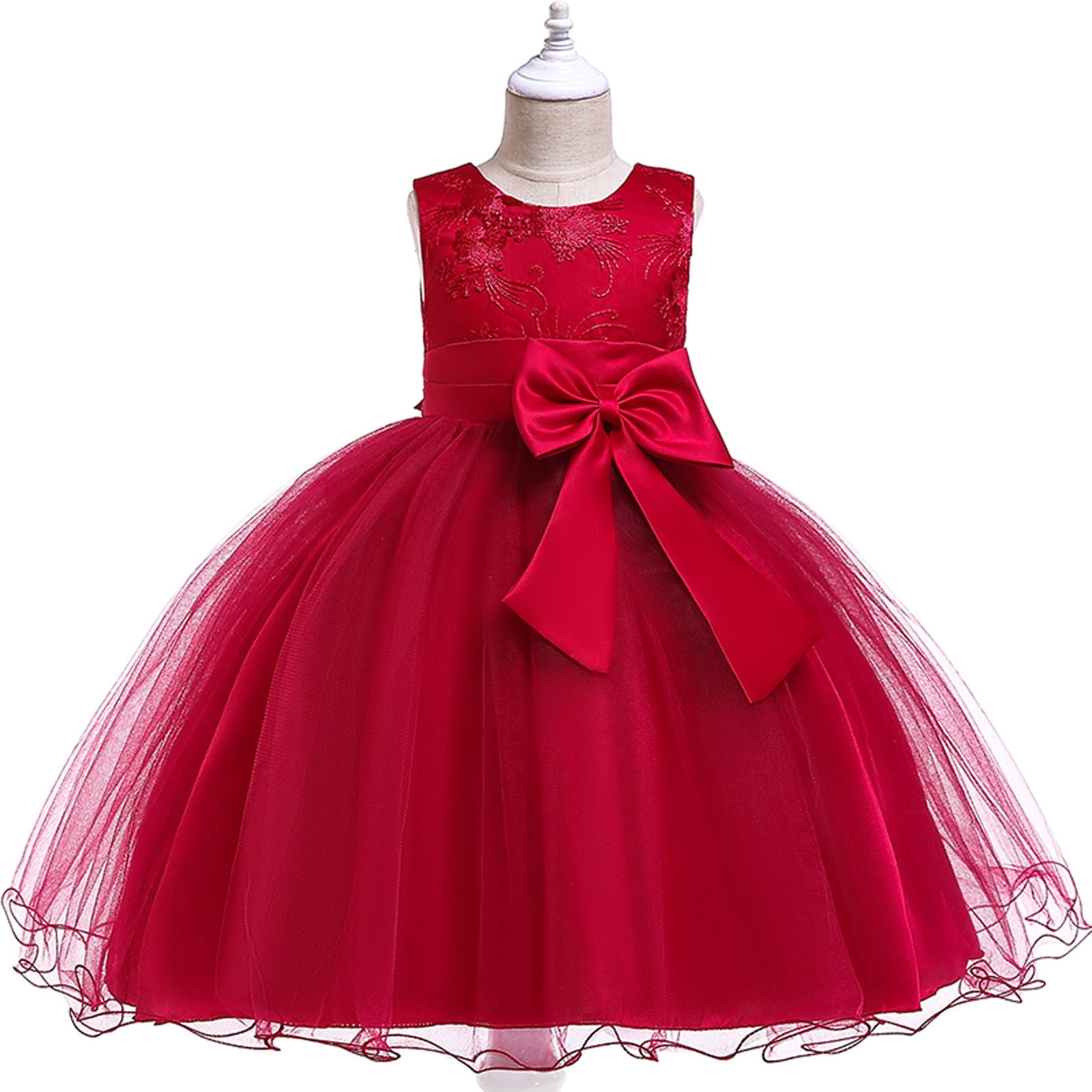 Penkiiy Toddler Girls Net Yarn Embroidery Bowknot Birthday Party Gown ...