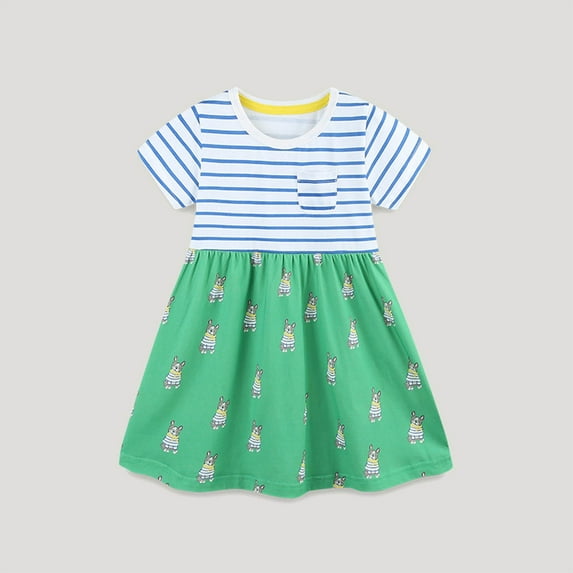Penkiiy Toddler Girls Short Sleeve Casual Dress Summer Spring Cartoon Appliques Playwear Basic Shirt Jersey Dresses 2 Years Green