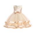 thumbnail image 1 of Penkiiy Toddler Girls Solid Color Pearl Net Yarn Bowknot Birthday Party Flowers Gown Kids Dresses Easter Dresses for Toddler Girls 7-8 Years Beige 2023 Summer Deal, 1 of 9