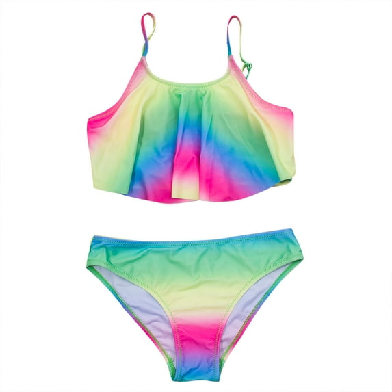 Penkiiy Toddler Girls Swimsuit Sling Leopard Gradient Color Beach Ruffle Bikini SuitGirls Bikini Swimsuits 4-16 On Sale Multicolor 11-12 Years