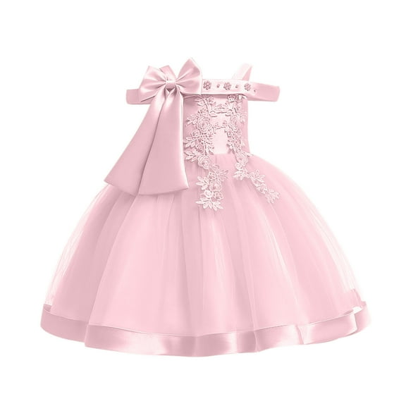 Penkiiy Toddler Girls Temperament Minimalistic Bowknot Embroidered Flower Net Yarn Birthday Party Gown Dresses Dresses for Toddler Girls 3-4 Years 2023 Summer Deal