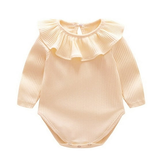 Penkiiy Toddler Infant Baby Boys Girls Solid Ruffles Romper Jumpsuit Outfits Clothing Baby Sleep and Play Pajamas 12-18 Months Beige 2023 Summer Deal