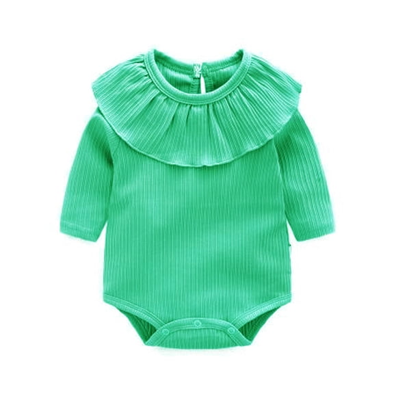 Penkiiy Toddler Infant Baby Boys Girls Solid Ruffles Romper Jumpsuit Outfits Clothing kids Baby Easter Romper 0-3 Months Green on Sale