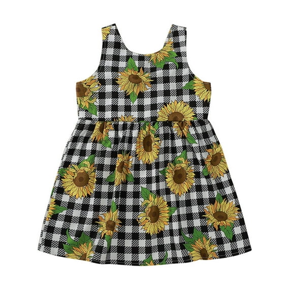 Penkiiy Toddler Kid Baby Girls Flower Print Plaid Elegant Princess Casual Dress Clothes Girls Dress Party Sundress 3-4 Years Multicolor On Sale