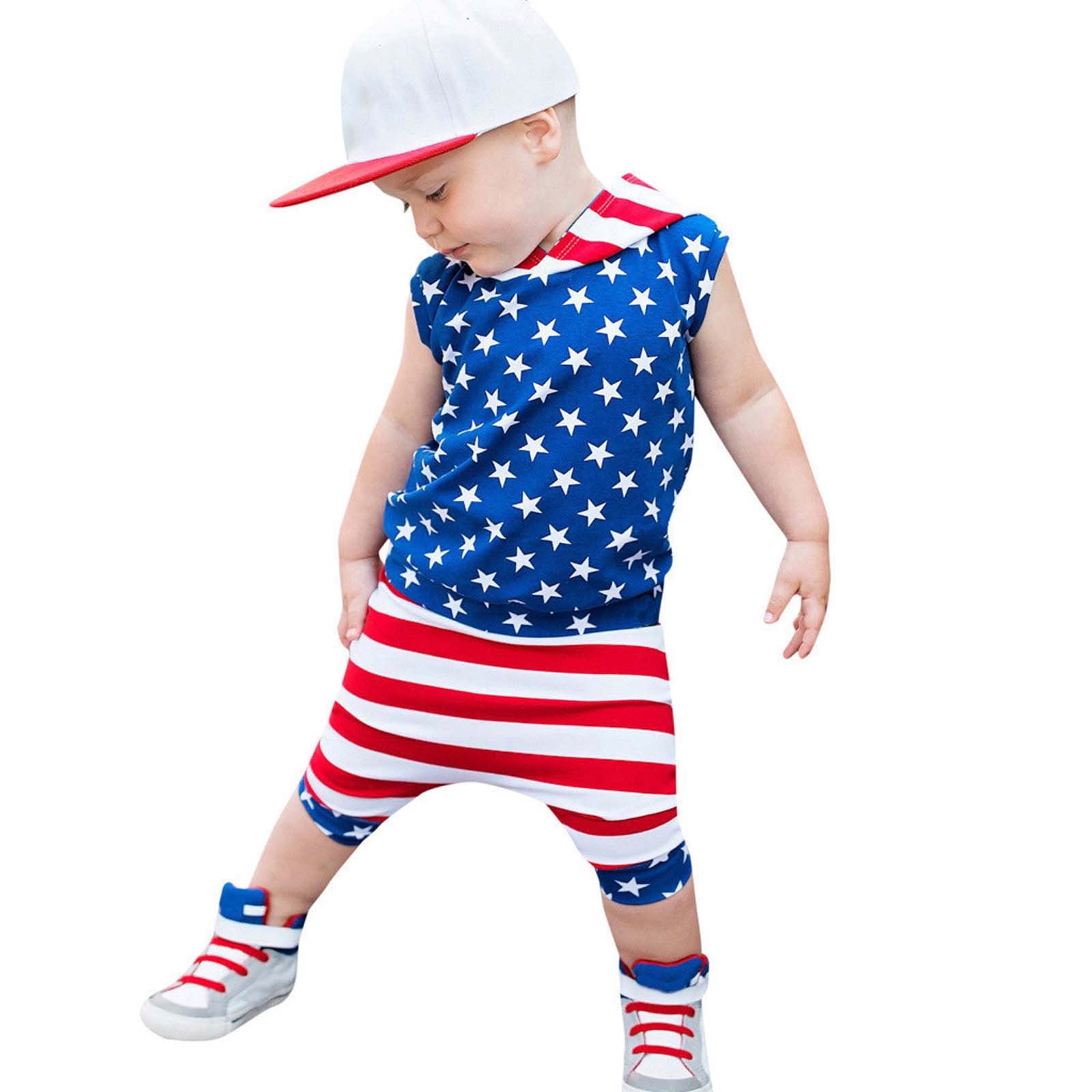 Penkiiy Toddler Kids Baby Boy Flag Printing Sleeveless Tops Shorts Clothes  Set Toddler Boy Summer Clothes 2-3 Years Multicolor On Sale 