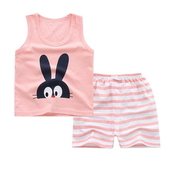 Penkiiy Toddler Kids Baby Boys Girls Fashion Cute Sleeveless Vest Shorts Cartoon Print Casual Suit Baby Girl Summer Backless Jumpsuit 4-5 Years Pink On Sale