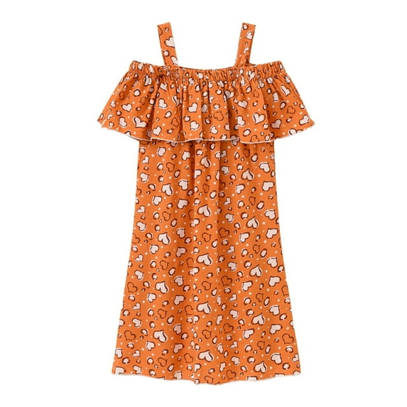 Penkiiy Toddler Kids Baby Girl Summer Vacation Dress Suspender Skirt Floral Dress Toddler Girls Clothes 7-8 Years Orange 2023 Summer Deal