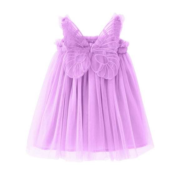 Penkiiy Toddler Kids Baby Girls Cute Summer Mesh Elegant Wing Suspenders Dress Skirt Toddler Girls Clothes 5-6 Years Purple On Clearance